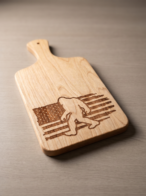 Bigfoot Flag Cutting Board — Rustic Cabin Decor
