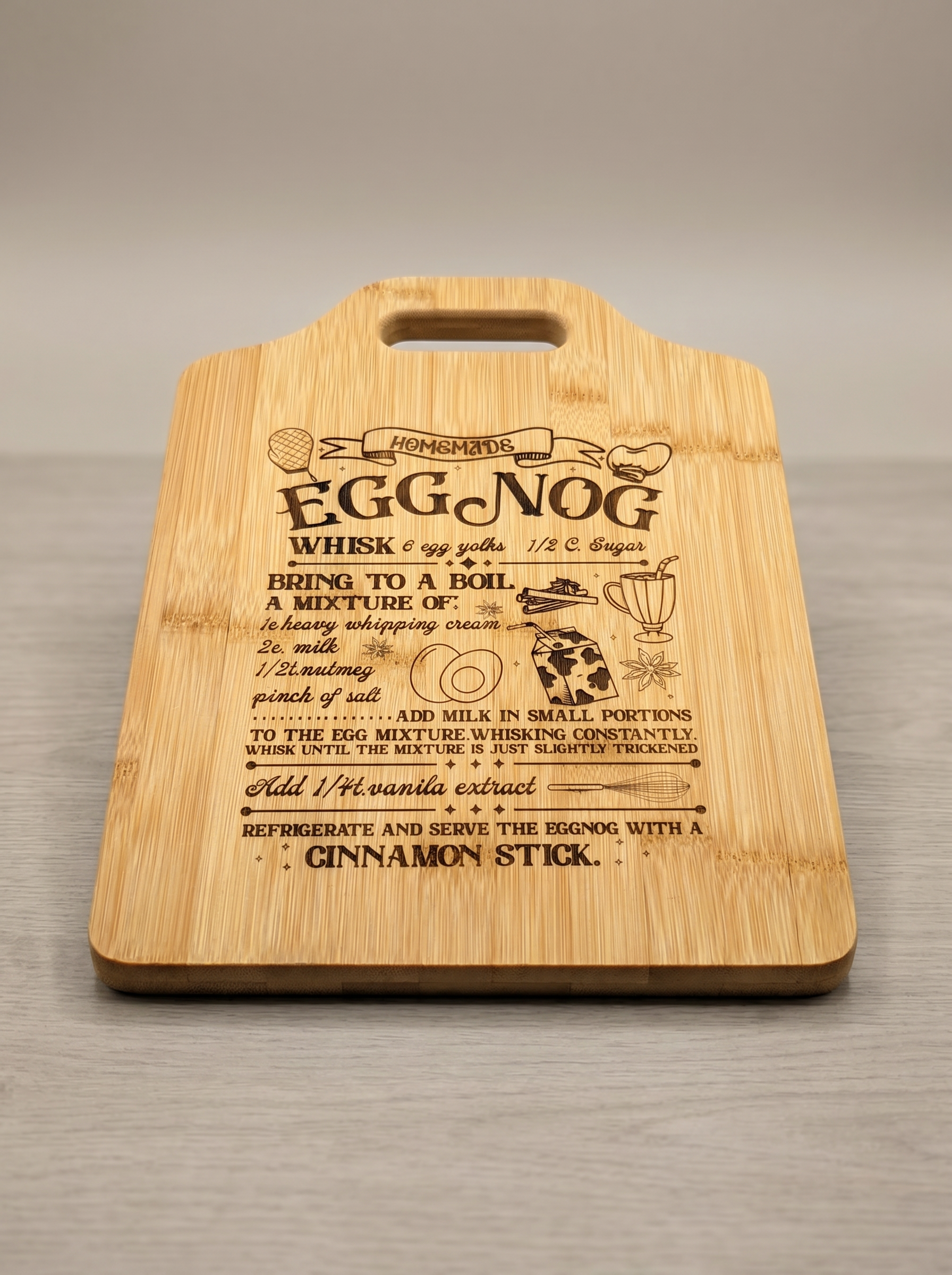 Eggnog Recipe Cutting Board — Christmas Kitchen Gift
