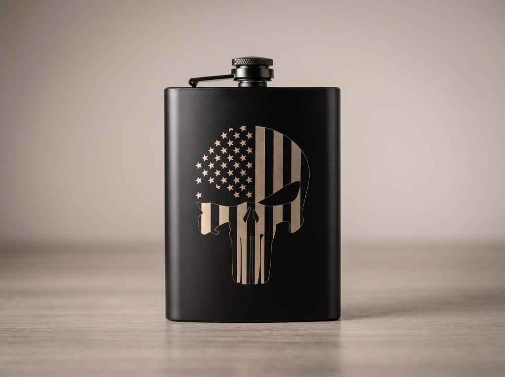 Military Flask — Engraved Warrior Skull