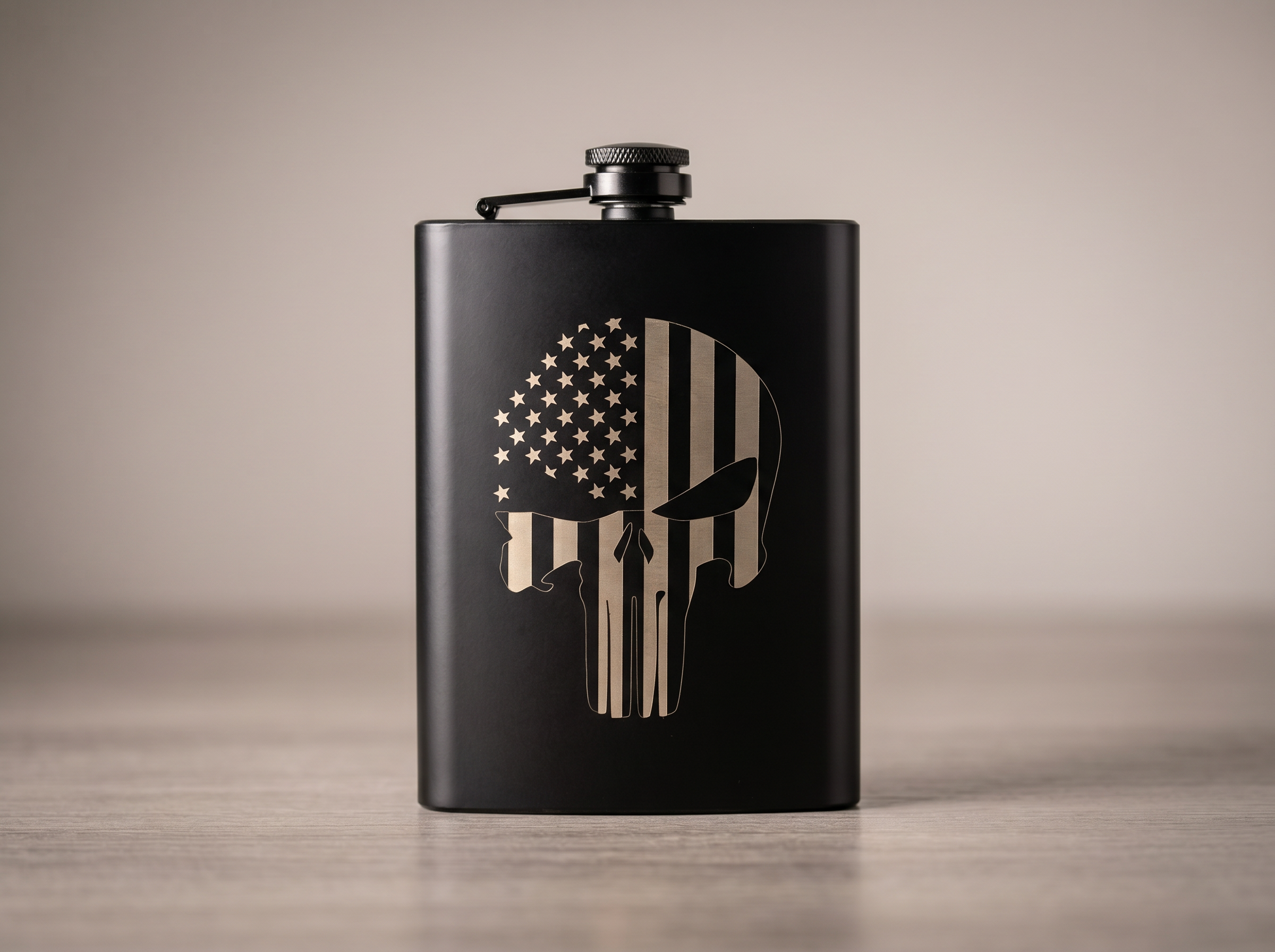 Military Flask — Engraved Warrior Skull