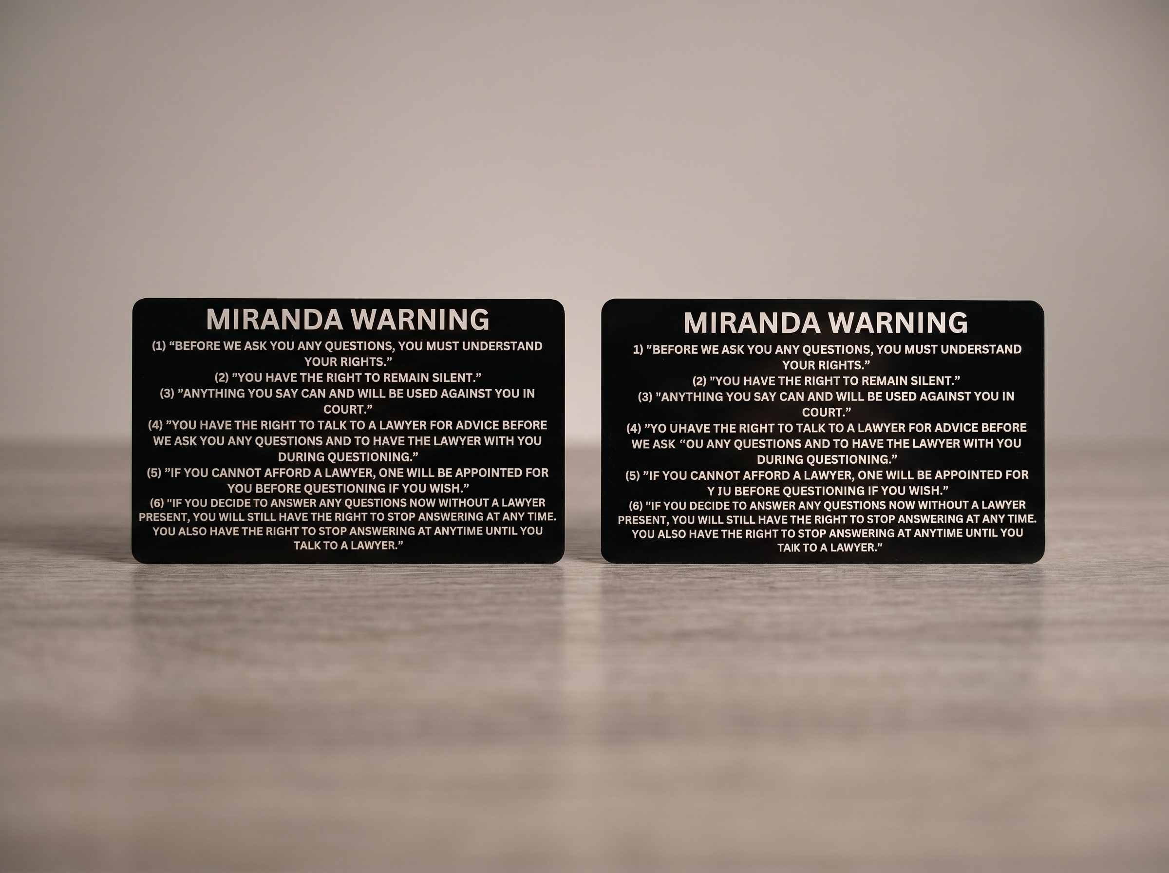 Miranda Warning Engraved Metal Card