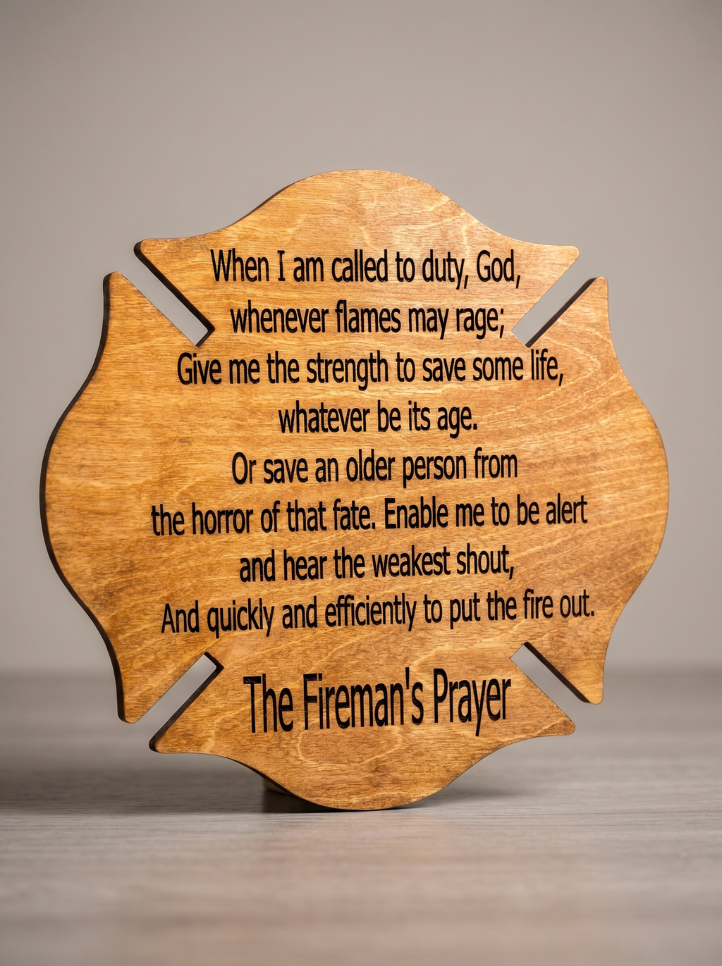 Fireman's Prayer Plaque — Engraved Maltese Cross