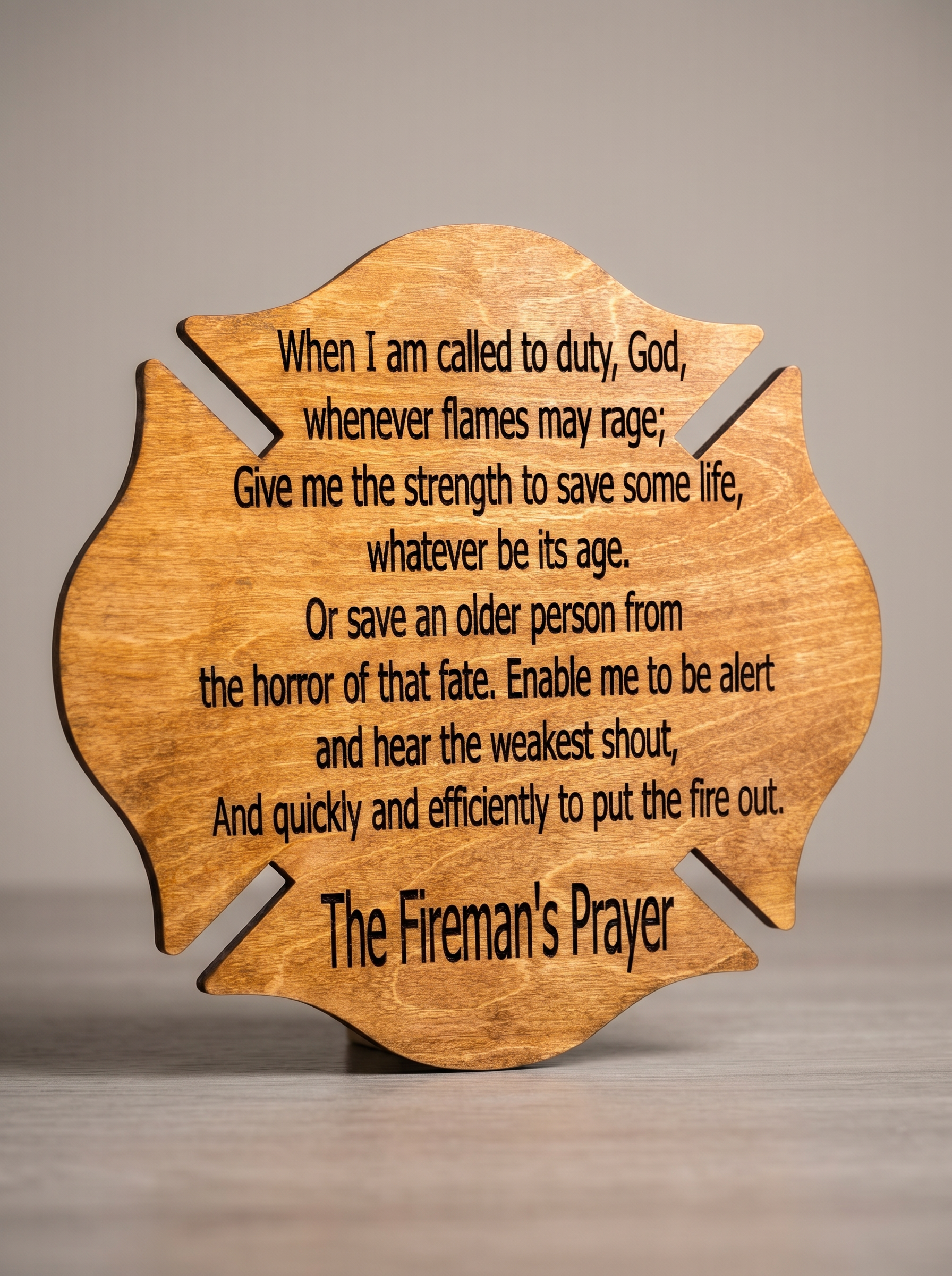 Fireman's Prayer Plaque — Engraved Maltese Cross