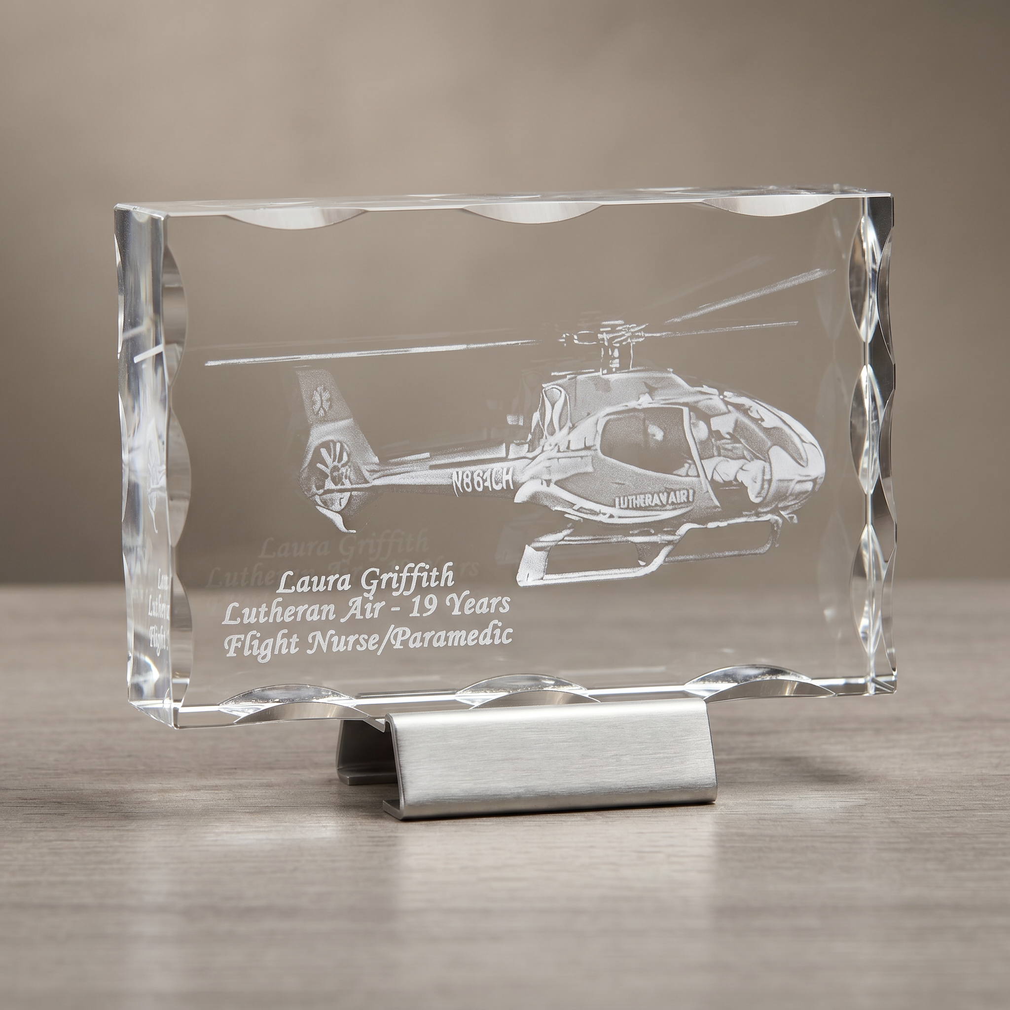 Personalized Tribute 3D Crystal — Add Engraved Name, Date & Service Detail