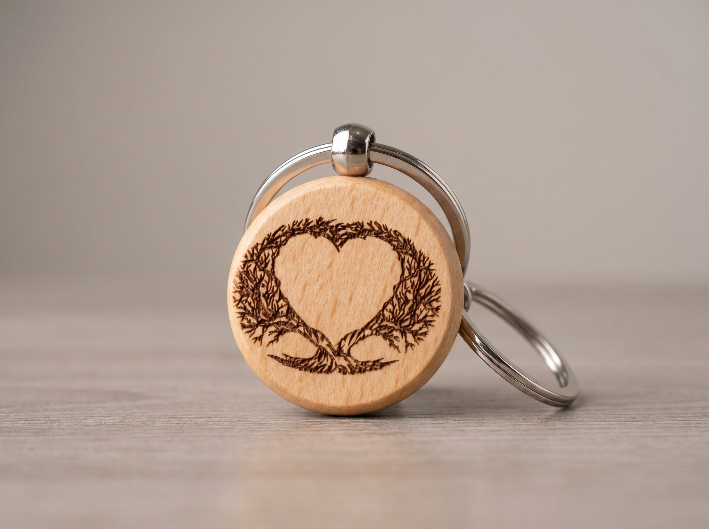 Engraved Heart Wooden Keychain