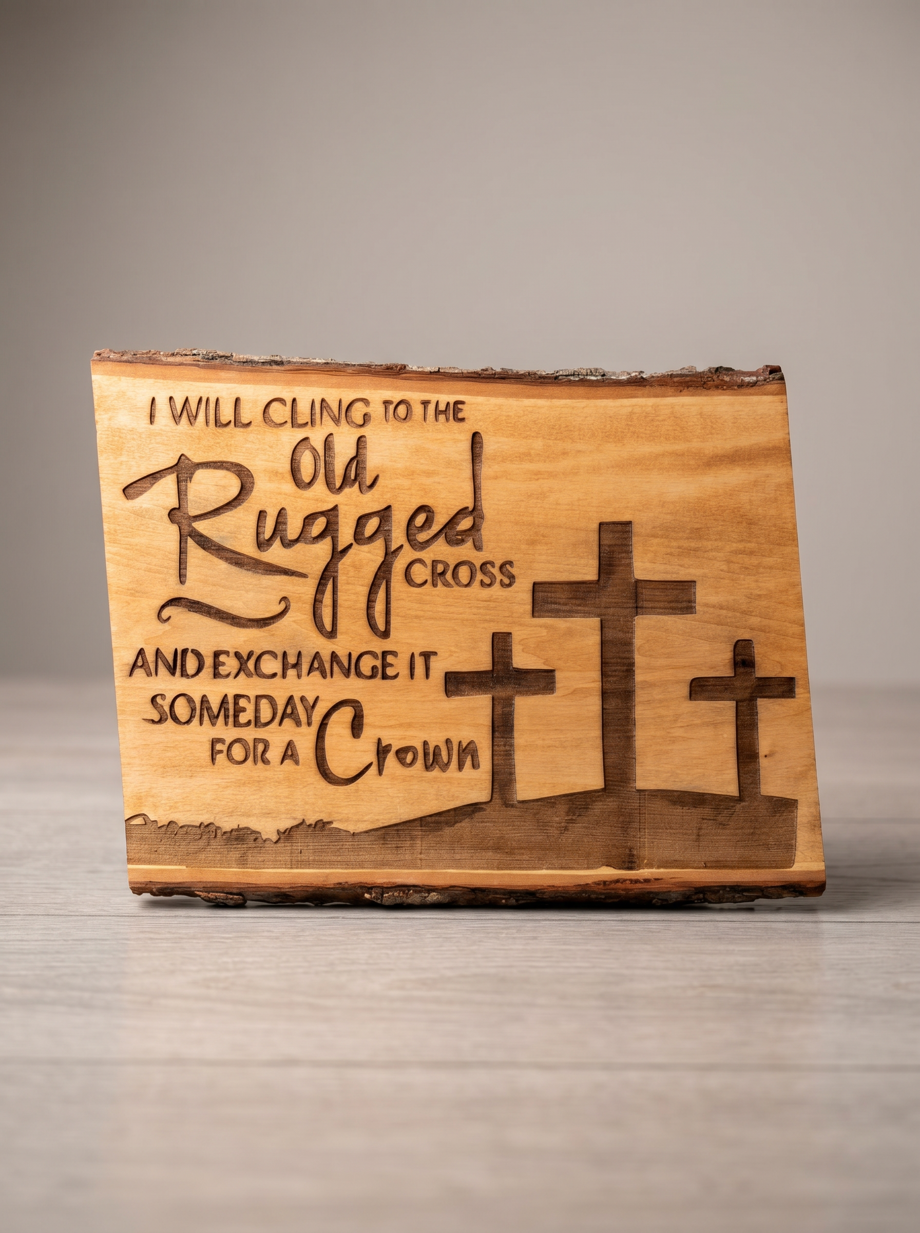 Engraved Wooden Cross Plaque