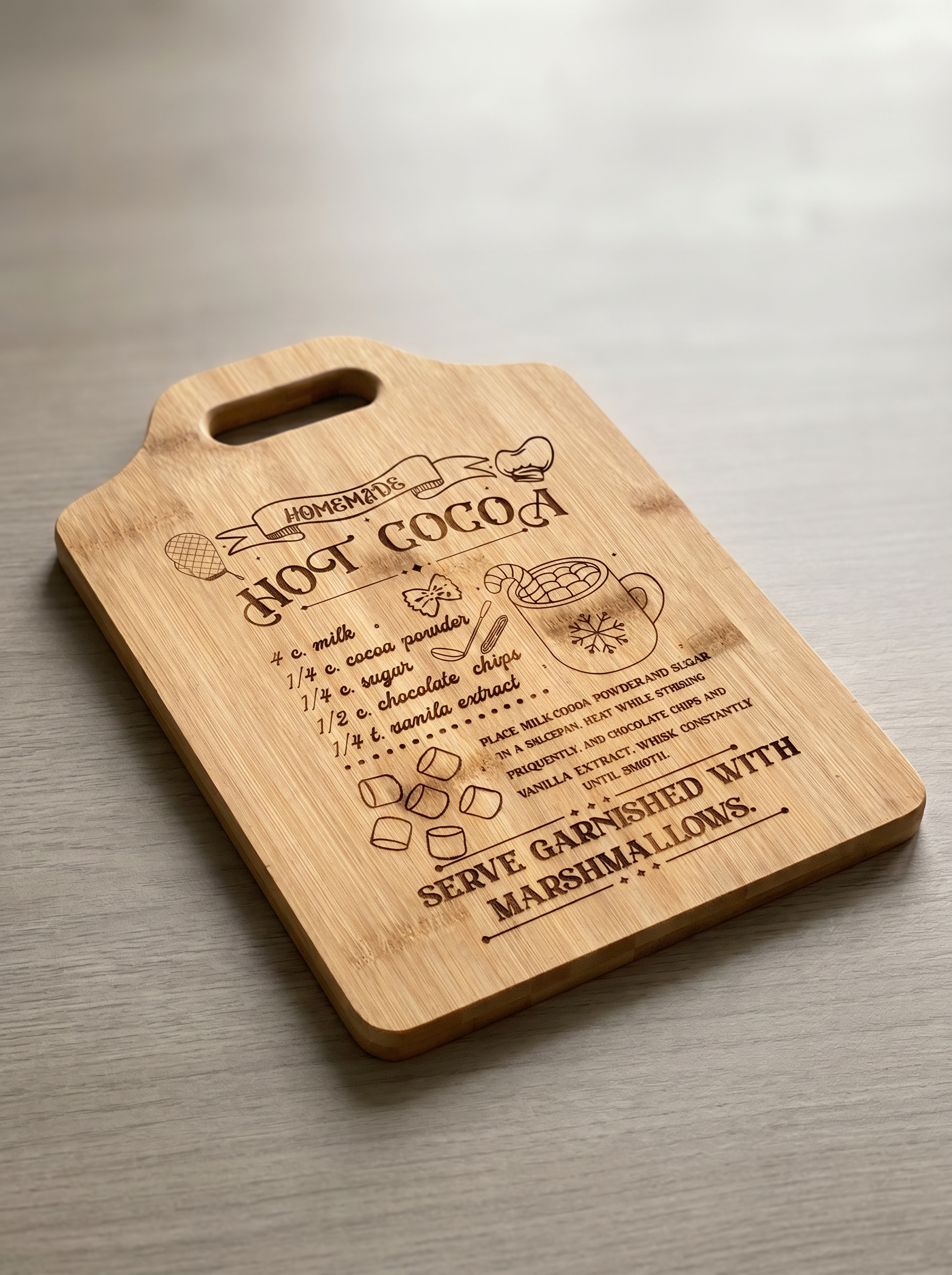 Hot Cocoa Recipe Cutting Board — Christmas Serving Tray