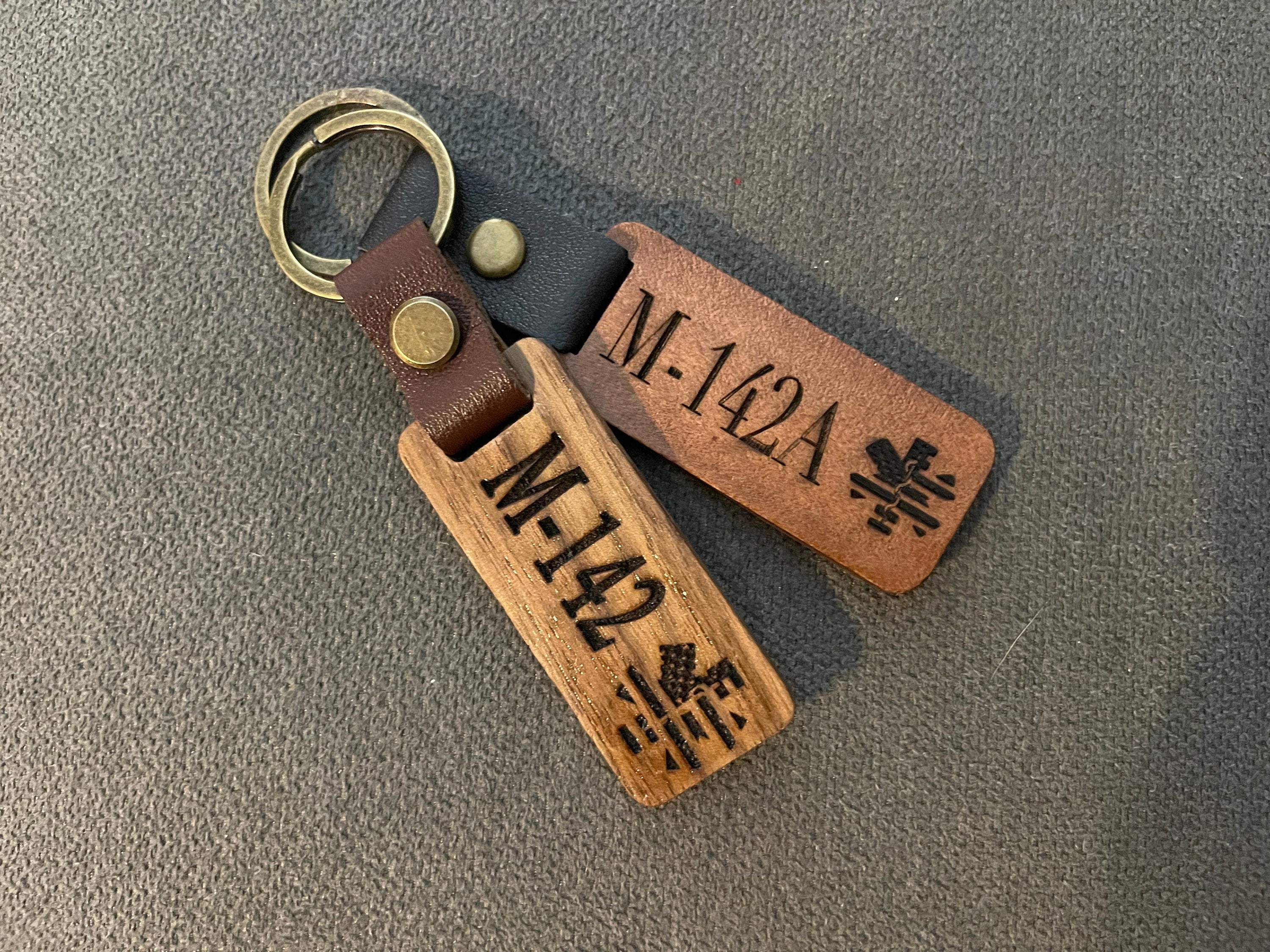 Personalized Walnut Keychain — Leather Strap