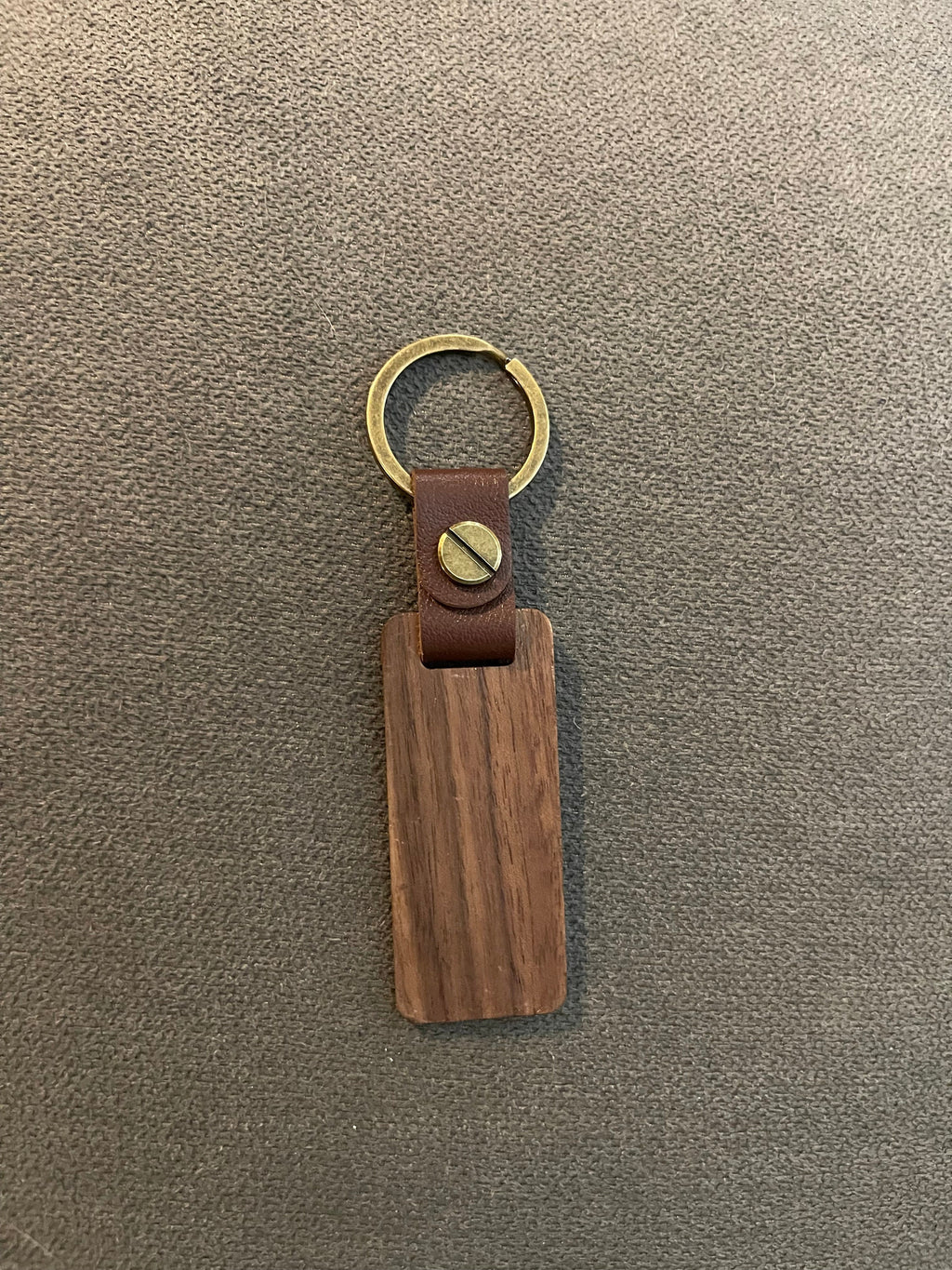 Personalized Walnut Keychain — Leather Strap