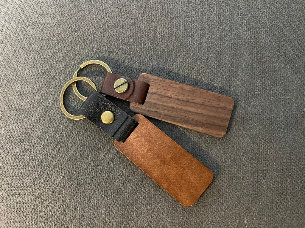 Personalized Walnut Keychain — Leather Strap