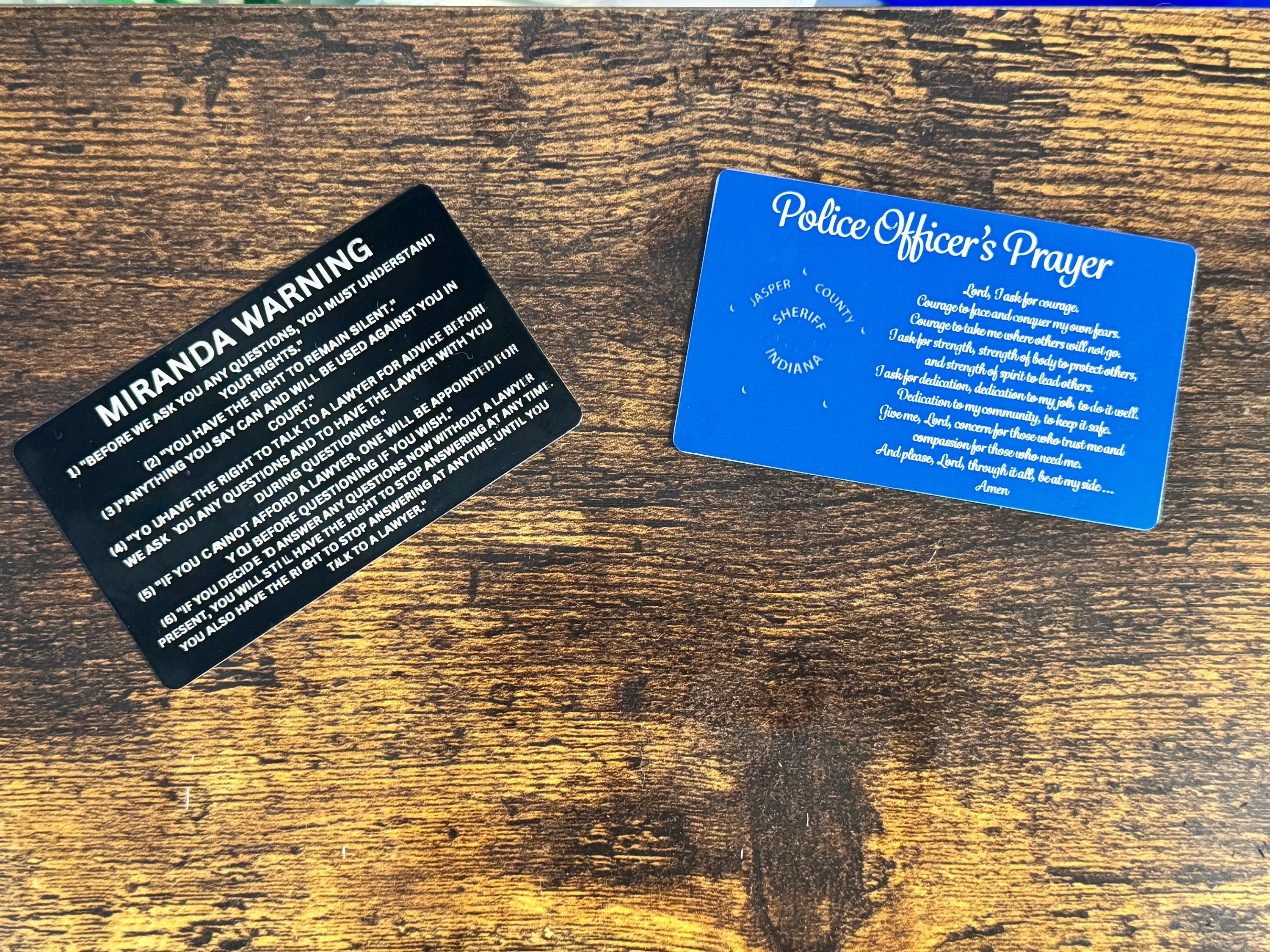 Miranda Warning Engraved Metal Card