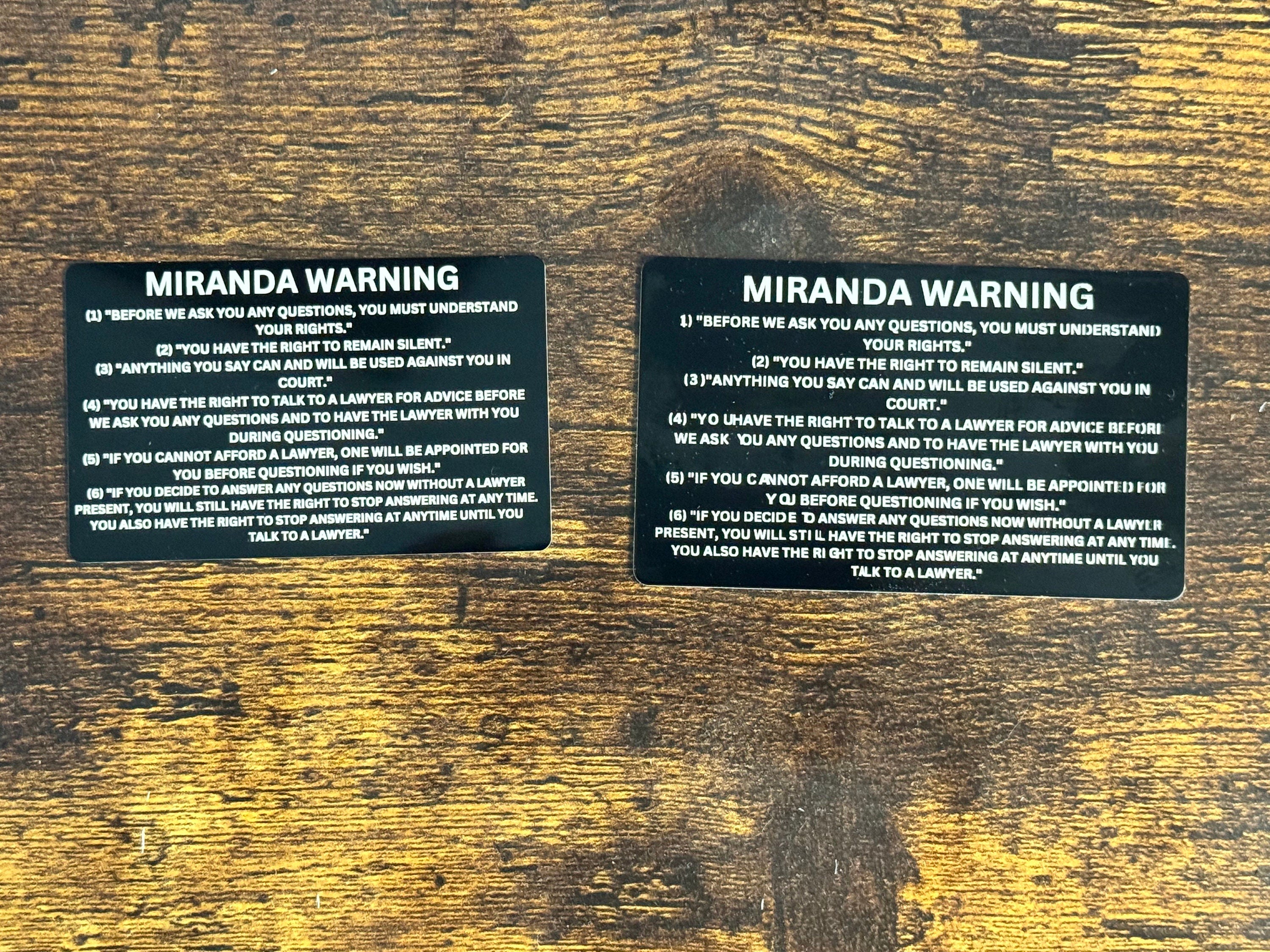 Miranda Warning Engraved Metal Card