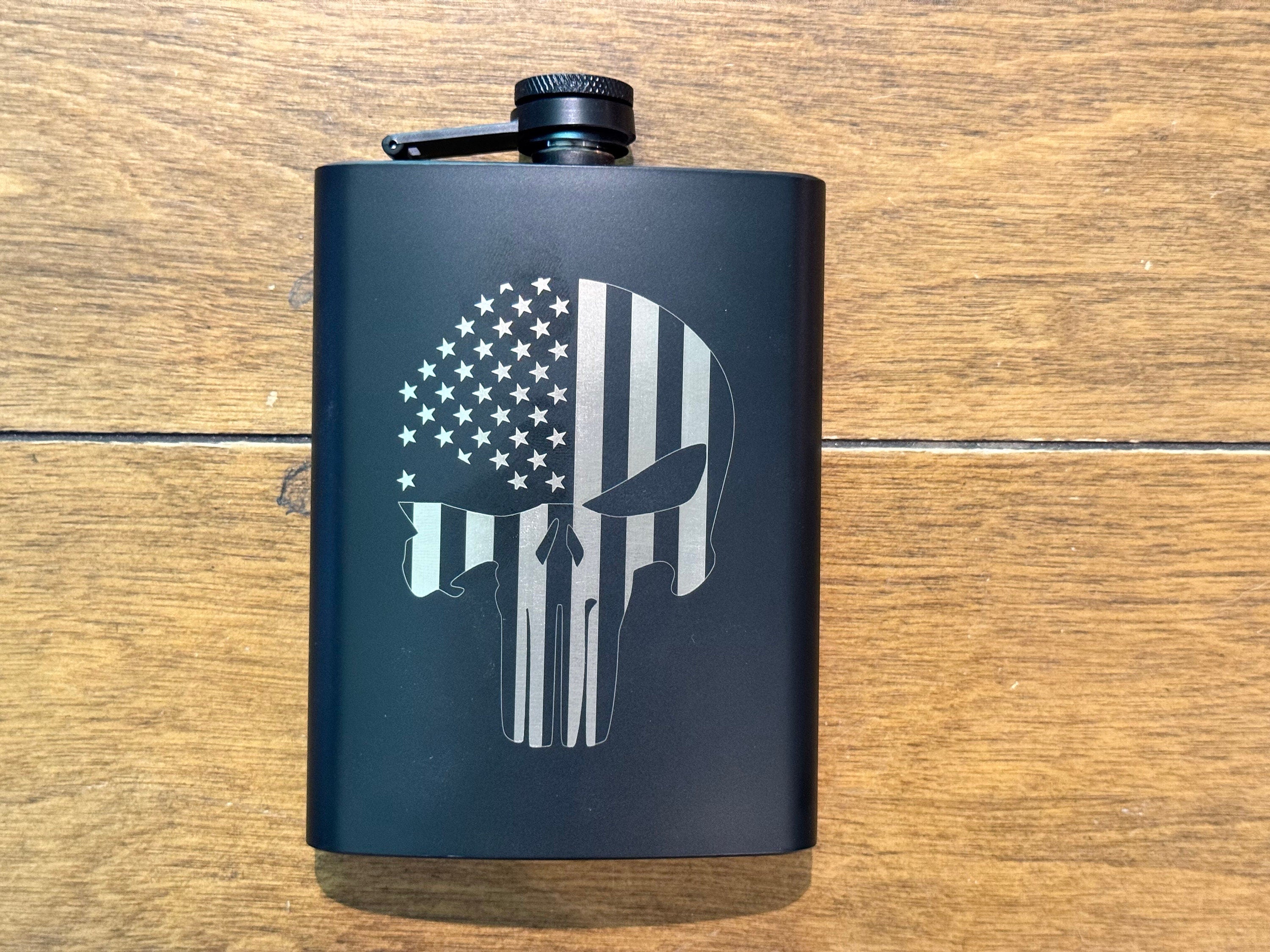Military Flask — Engraved Warrior Skull