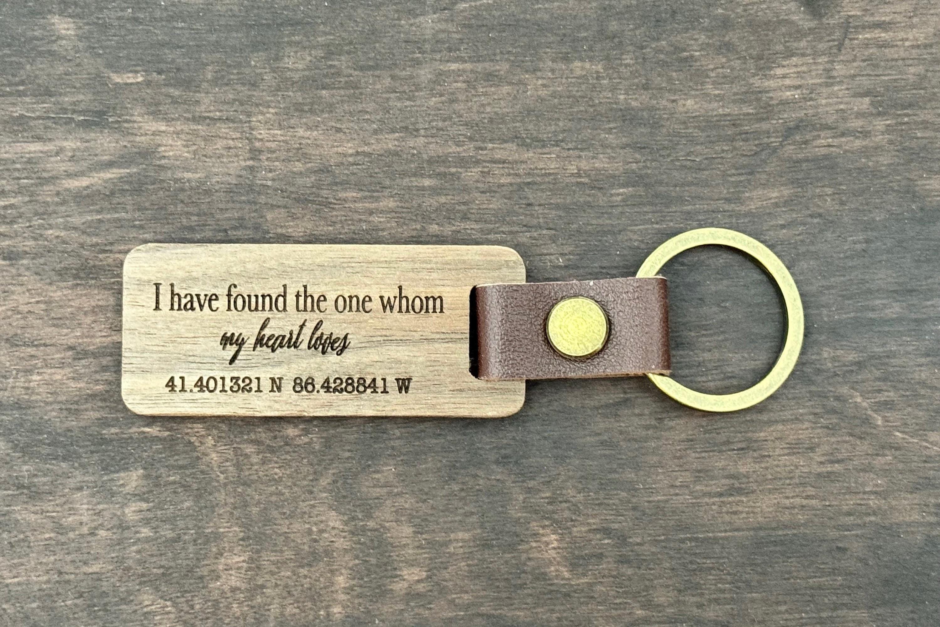 Personalized Walnut Keychain — Leather Strap