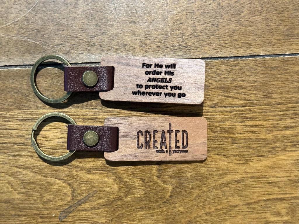 Personalized Walnut Keychain — Leather Strap
