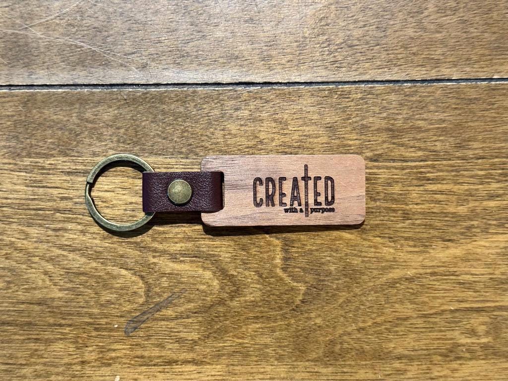 Personalized Walnut Keychain — Leather Strap