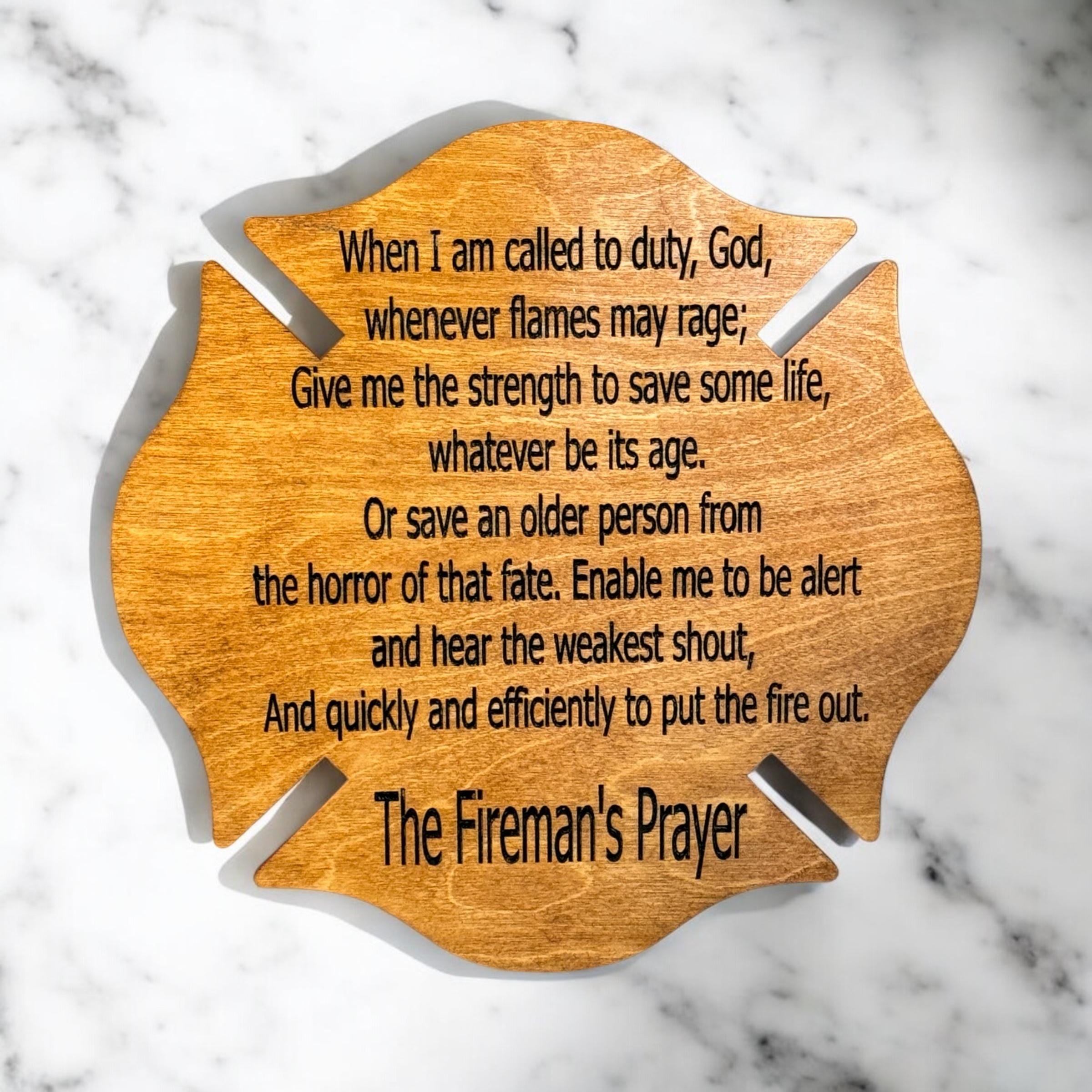 Fireman's Prayer Plaque — Engraved Maltese Cross