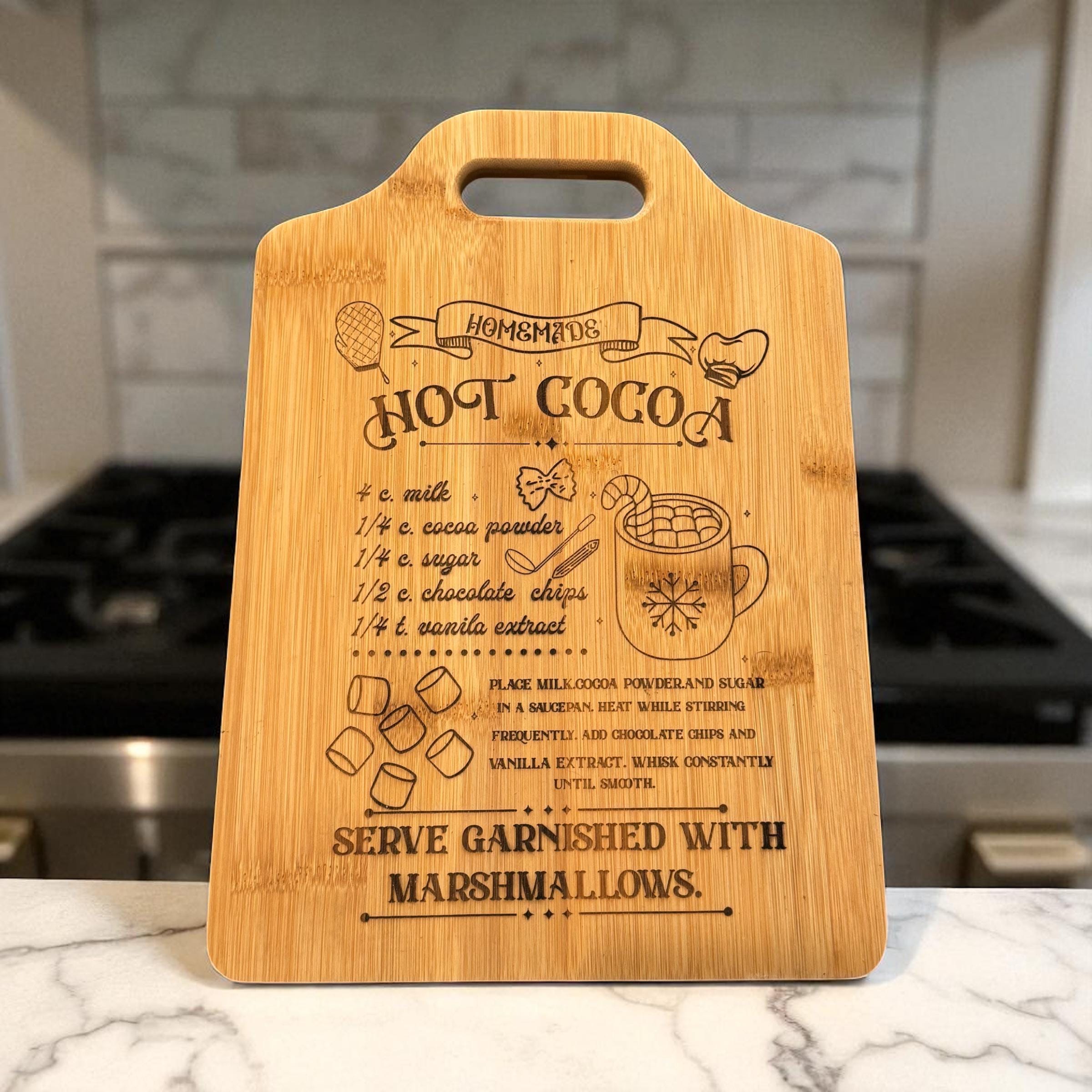 Hot Cocoa Recipe Cutting Board — Christmas Serving Tray