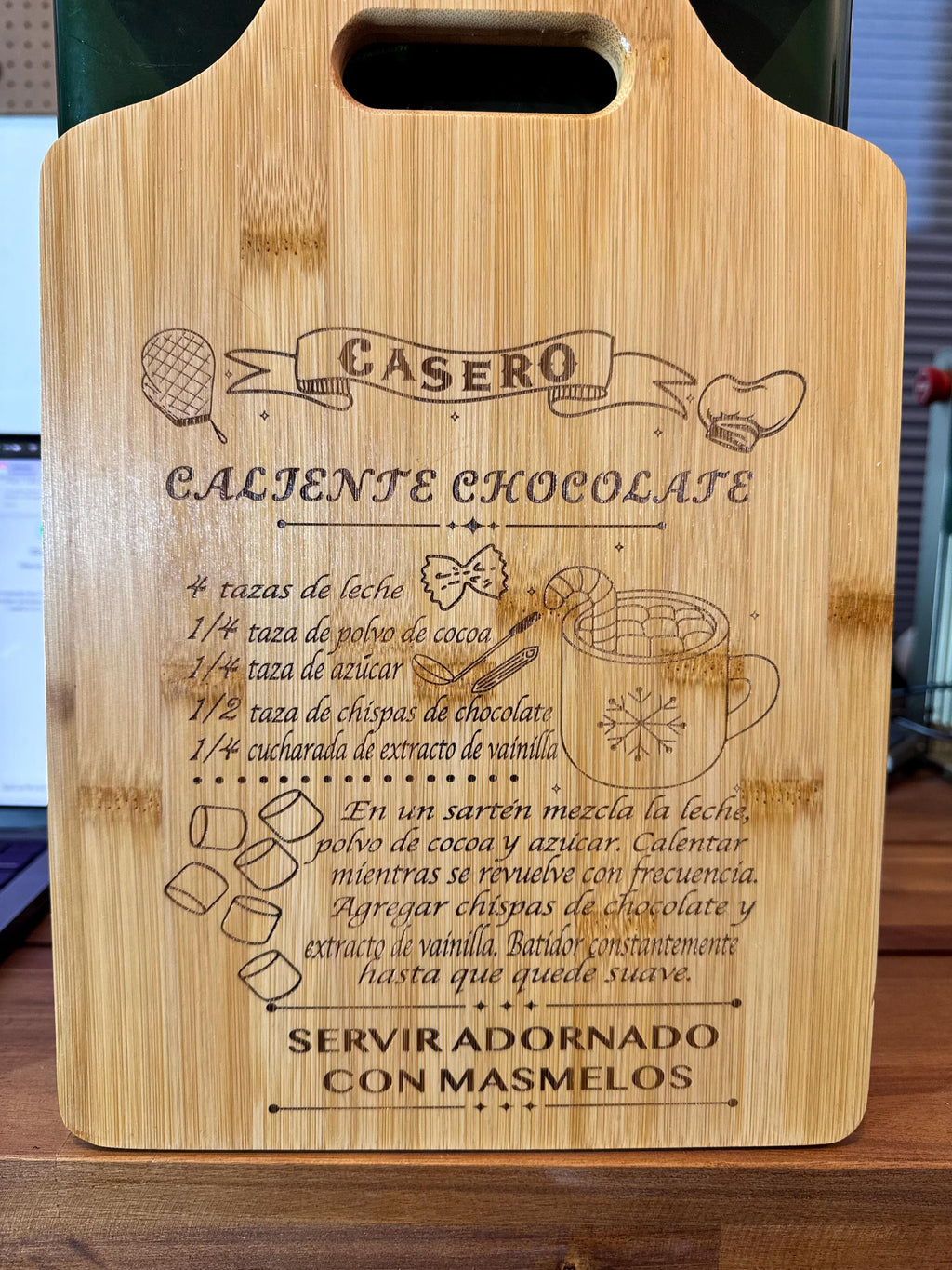 Hot Cocoa Recipe Cutting Board — Christmas Serving Tray