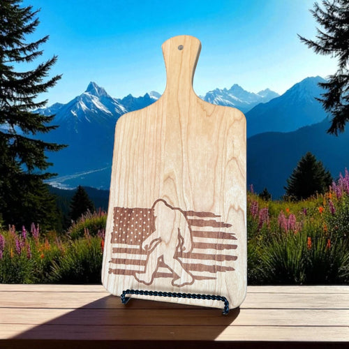 Bigfoot Flag Cutting Board — Rustic Cabin Decor