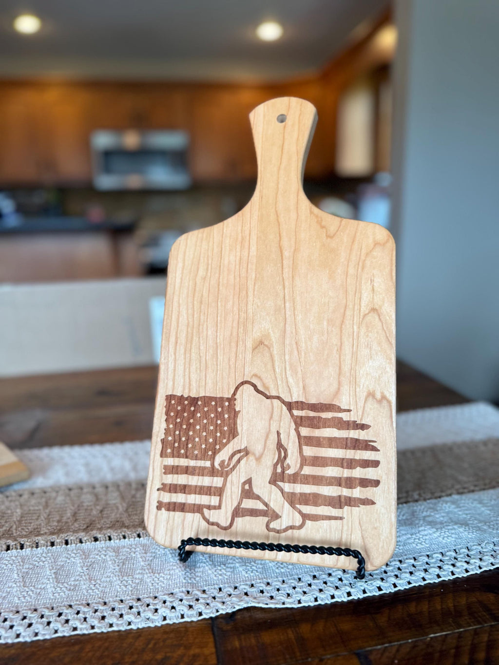 Bigfoot Flag Cutting Board — Rustic Cabin Decor