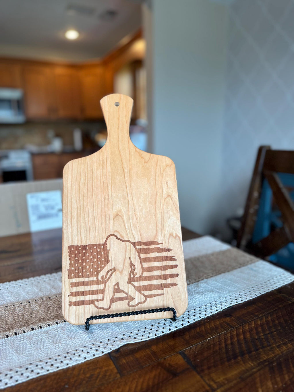 Bigfoot Flag Cutting Board — Rustic Cabin Decor