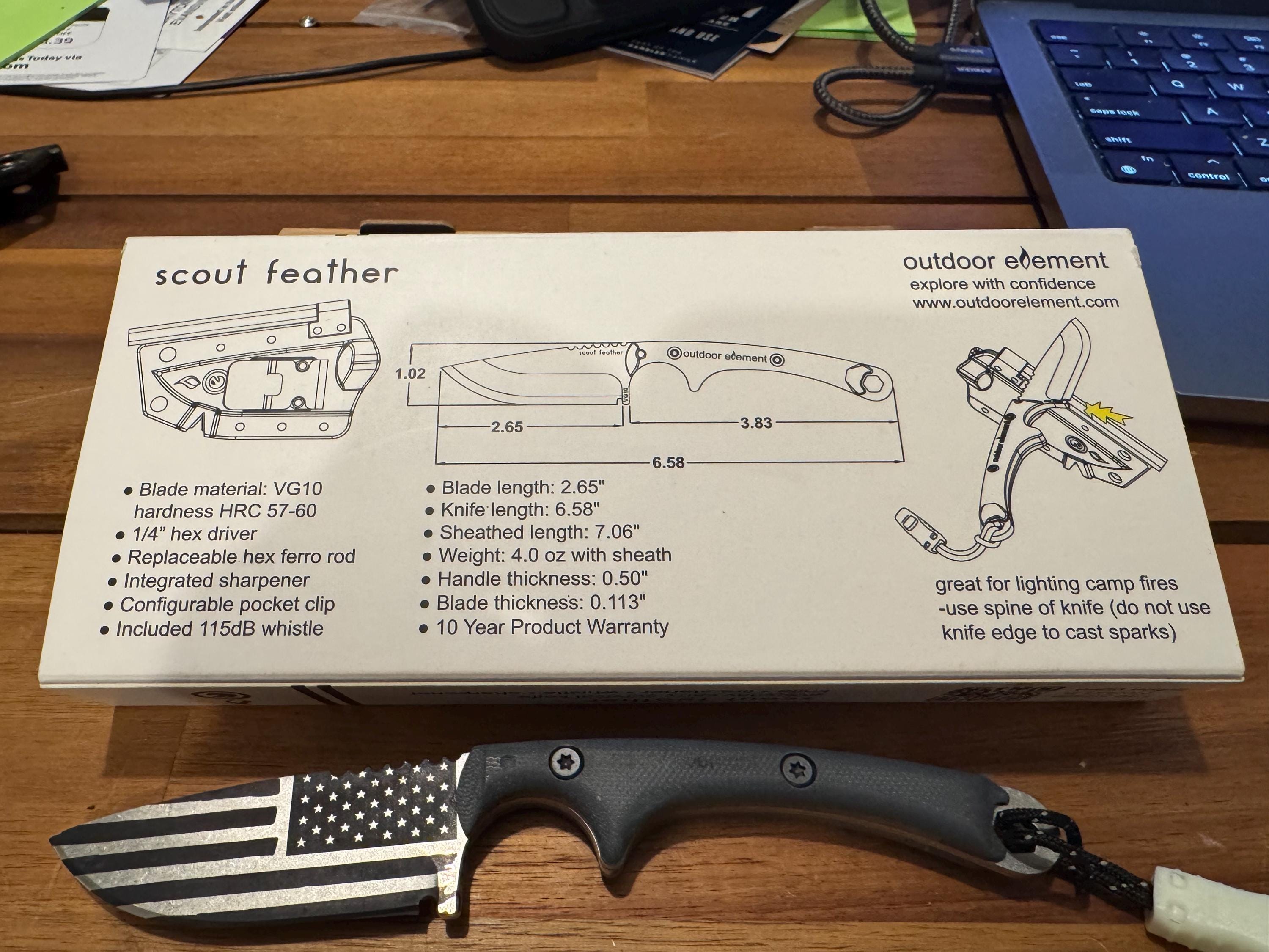 Engraved Hunting Knife with Emergency Whistle