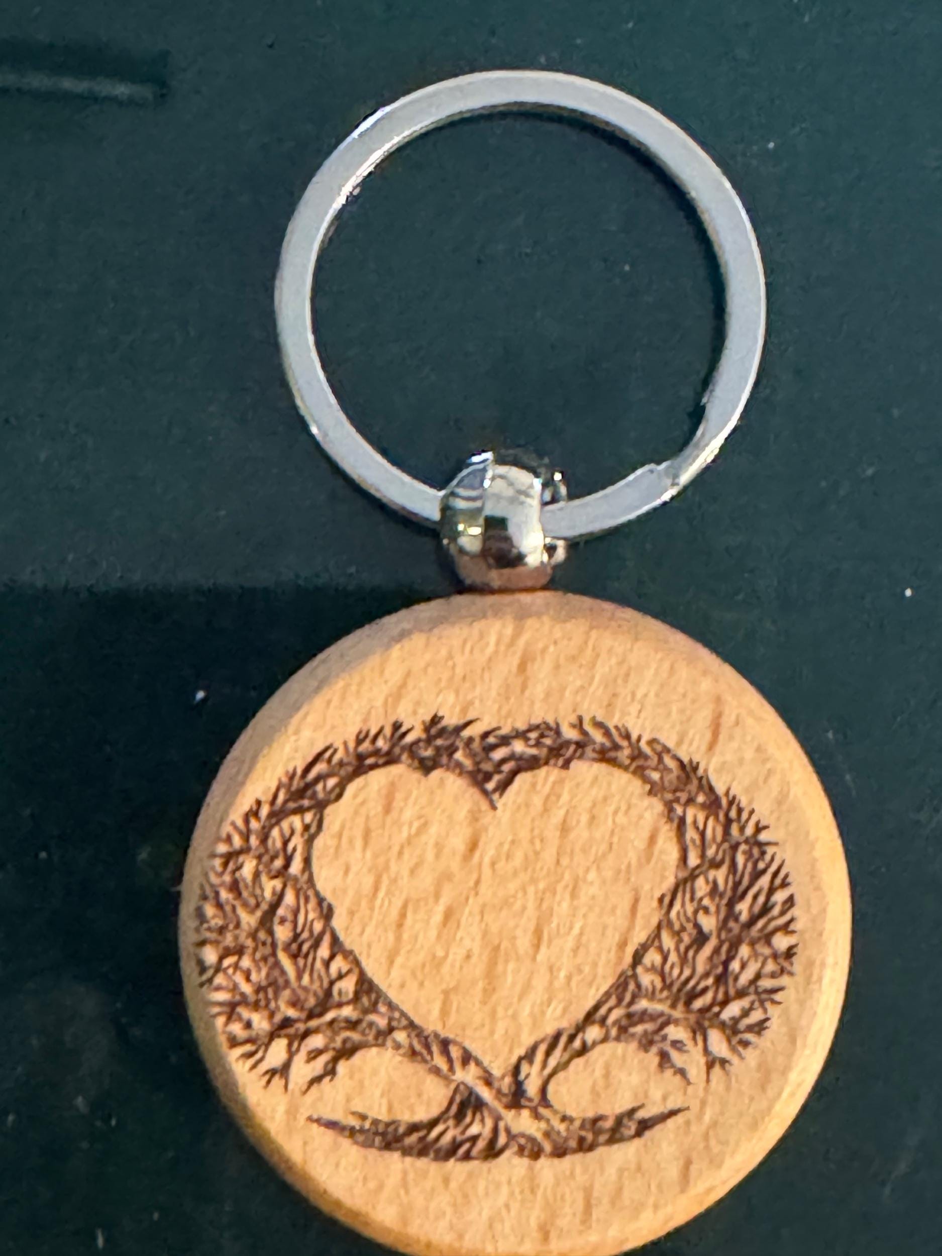 Engraved Heart Wooden Keychain