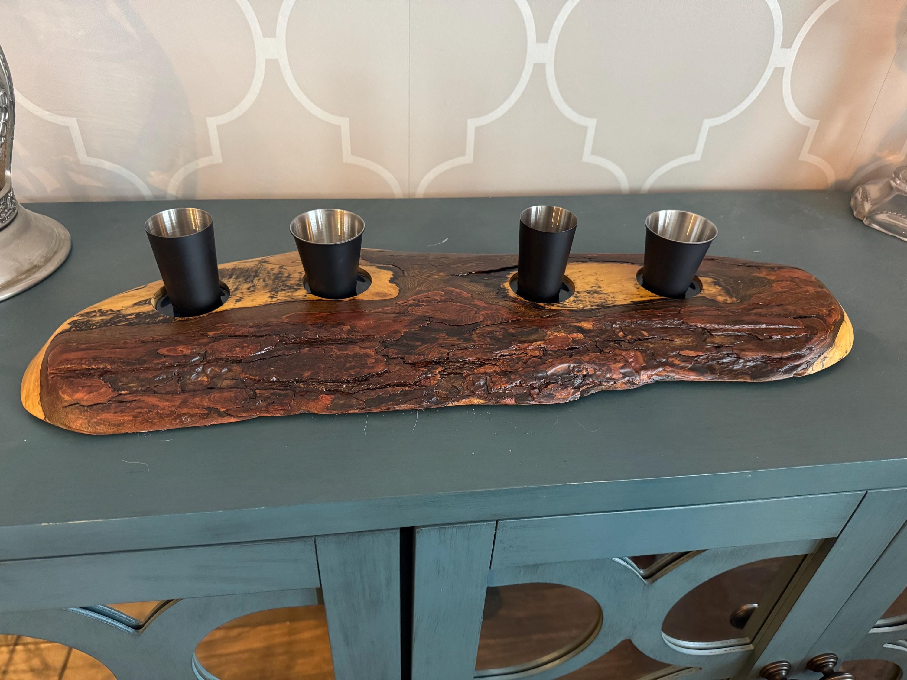 Live Edge Bourbon Board & Candle Holder