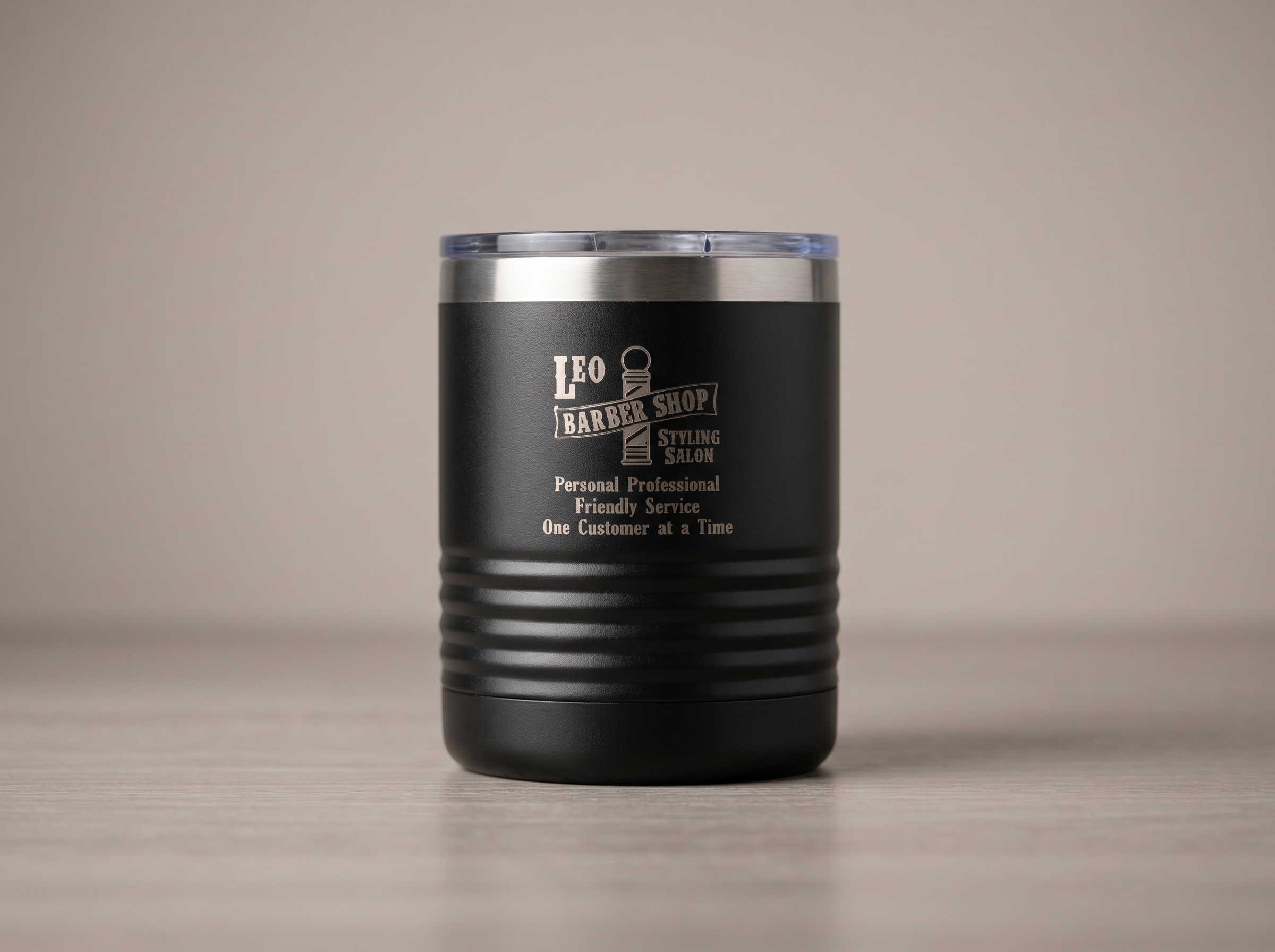 Logo whiskey tumbler 10oz, elegant studio photo