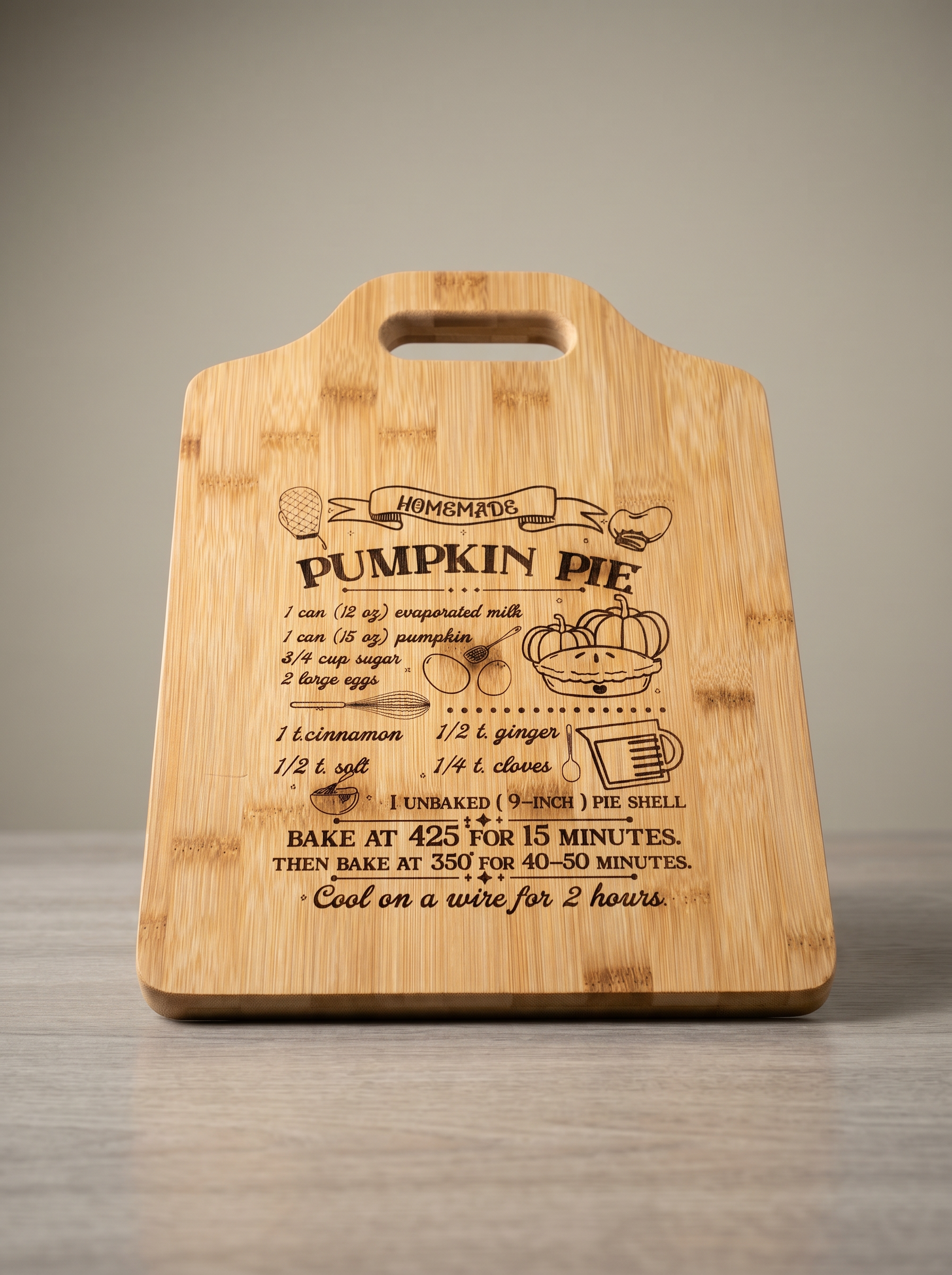 Pumpkin Pie Recipe Cutting Board